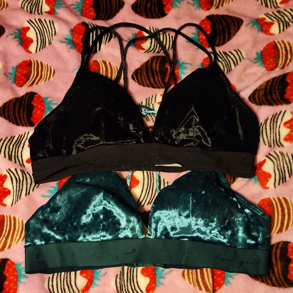 Velvet Bralette Set - Black and Dark Green